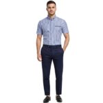 Blue & White Lining Housekeeping Shirt With Navy Blue Trim