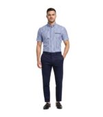 Blue & White Lining Housekeeping Shirt With Navy Blue Trim