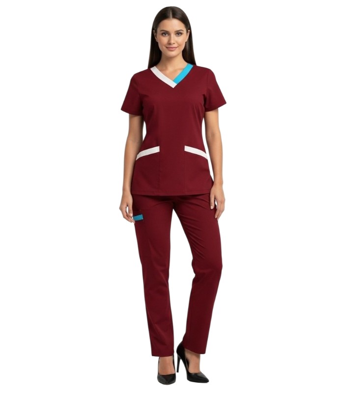 Whisk_2f2b78f05994c2a9632405bc989a3dabdr-Photoroom Maroon Housekeeping Tunic With Two Patch Pocket - Image 1